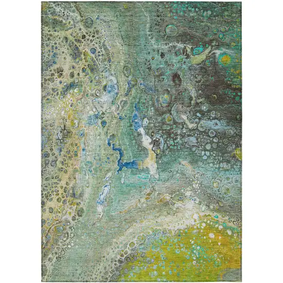 Teal Abstract Washable Non Skid Indoor Outdoor Area Rug Photo 2