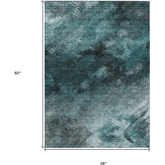 Teal Abstract Washable Non Skid Indoor Outdoor Area Rug Photo 3