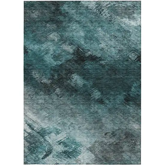 Teal Abstract Washable Non Skid Indoor Outdoor Area Rug Photo 6