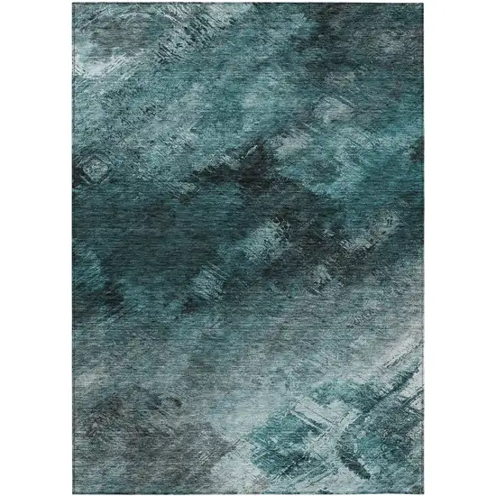 Teal Abstract Washable Non Skid Indoor Outdoor Area Rug Photo 2