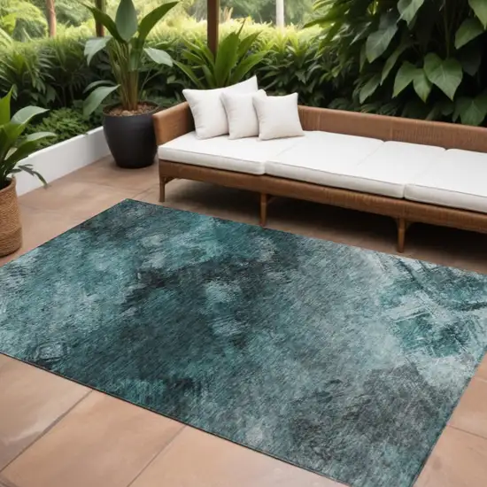 Teal Abstract Washable Non Skid Indoor Outdoor Area Rug Photo 1