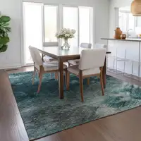 Photo of Teal Abstract Washable Non Skid Indoor Outdoor Area Rug