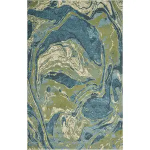 Photo of Teal Abstract Waves Area Rug