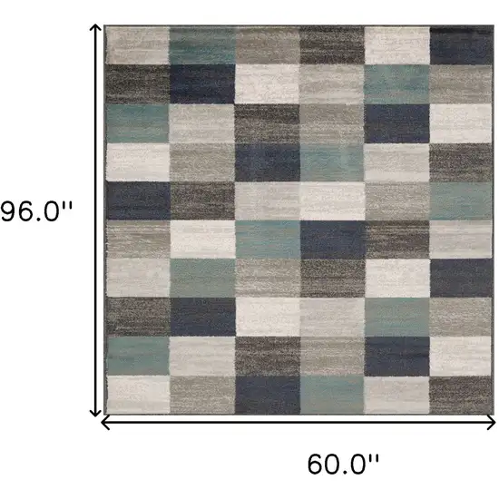 Teal And Gray Geometric Power Loom Stain Resistant Area Rug Photo 9