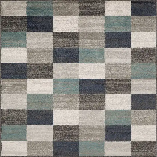 Teal And Gray Geometric Power Loom Stain Resistant Area Rug Photo 1