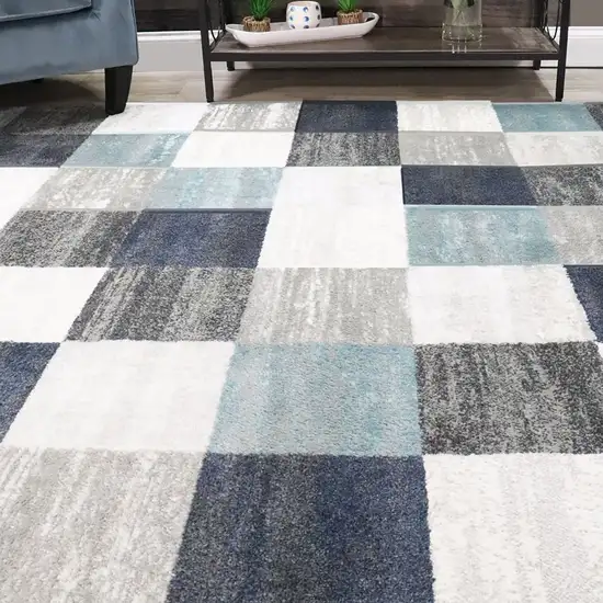 Teal And Gray Geometric Power Loom Stain Resistant Area Rug Photo 7