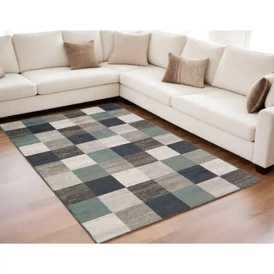 Teal And Gray Geometric Power Loom Stain Resistant Area Rug Photo 1