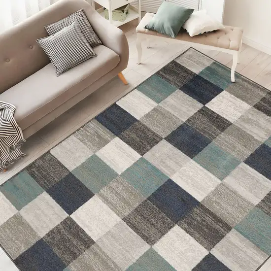 Teal And Gray Geometric Power Loom Stain Resistant Area Rug Photo 8