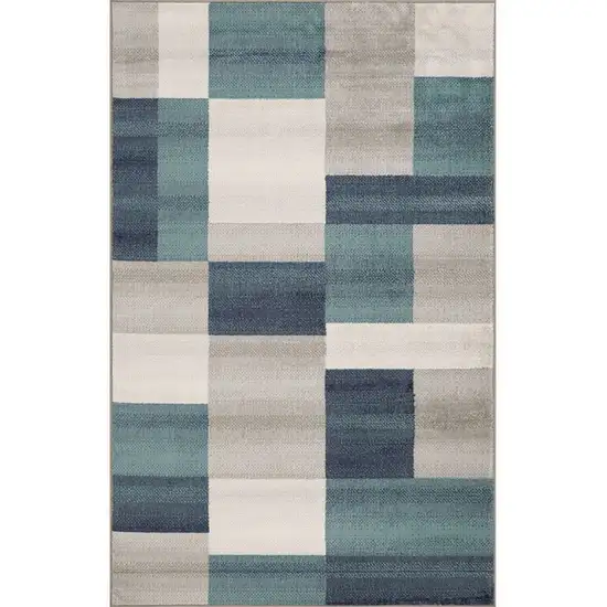 Teal And Gray Patchwork Power Loom Stain Resistant Area Rug Photo 1