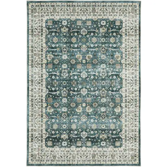 Teal And Ivory Oriental Distressed Area Rug Photo 2