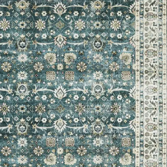 Teal And Ivory Oriental Distressed Area Rug Photo 7