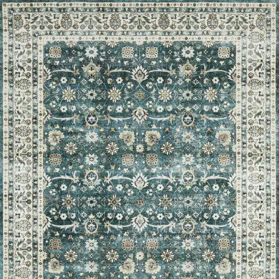 Teal And Ivory Oriental Distressed Area Rug Photo 8