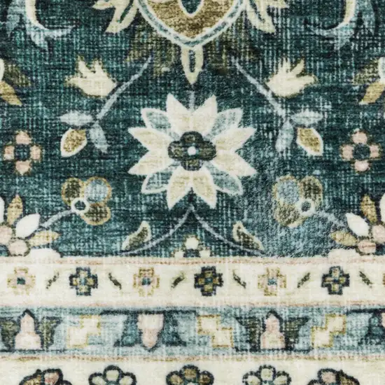 Teal And Ivory Oriental Distressed Area Rug Photo 4