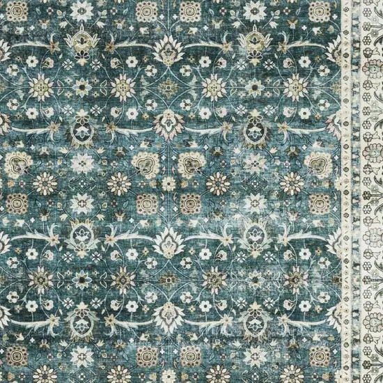 Teal And Ivory Oriental Distressed Area Rug Photo 8