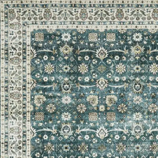 Teal And Ivory Oriental Distressed Area Rug Photo 8