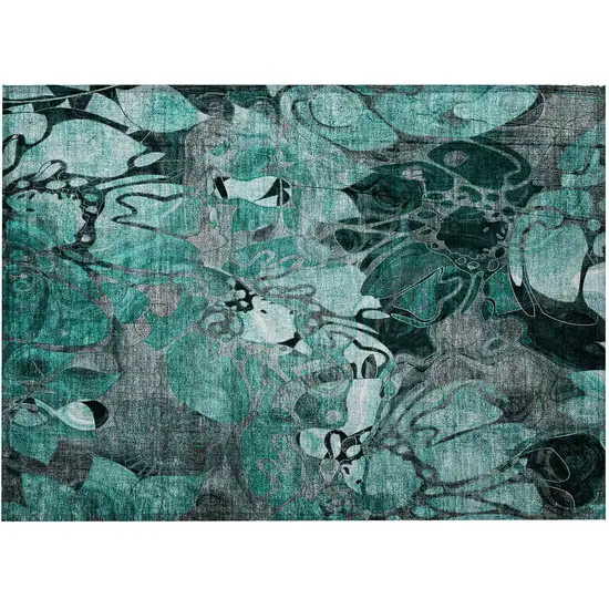 Teal Black and Gray Abstract Washable Indoor Outdoor Area Rug Photo 4