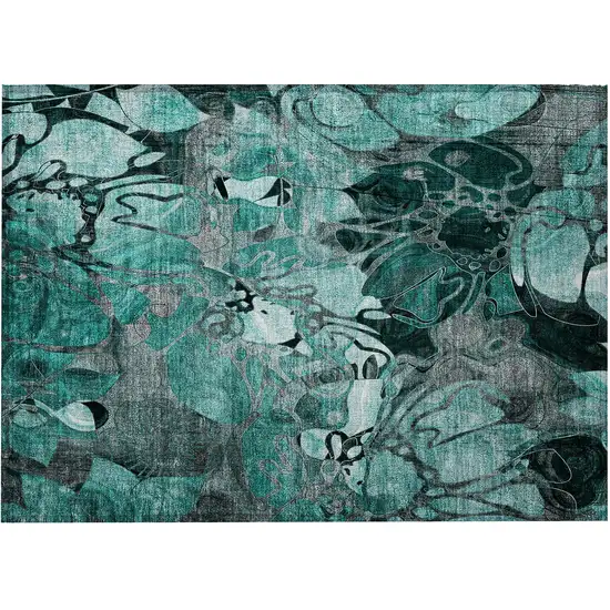 Teal Black and Gray Abstract Washable Indoor Outdoor Area Rug Photo 5