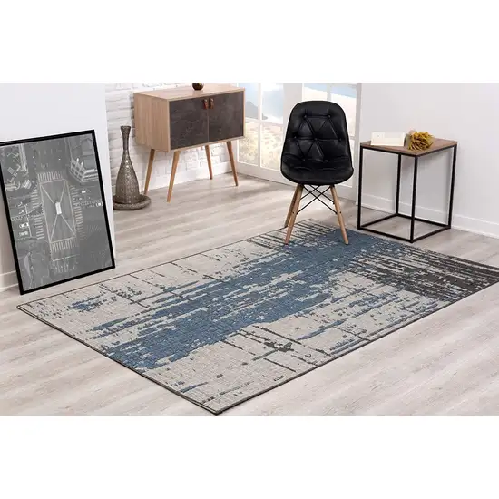 Teal Blue Abstract Textured Area Rug Photo 5