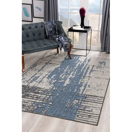 Teal Blue Abstract Textured Area Rug Photo 6