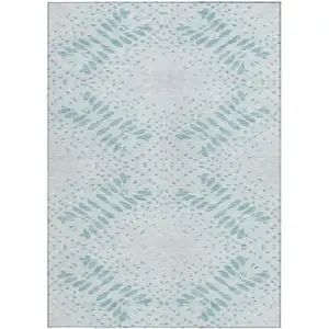 Photo of Teal Blue And Aqua Floral Washable Indoor Outdoor Area Rug