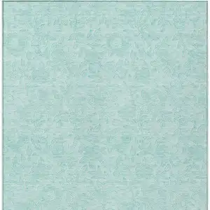 Photo of Teal Blue And Aqua Floral Washable Indoor Outdoor Area Rug