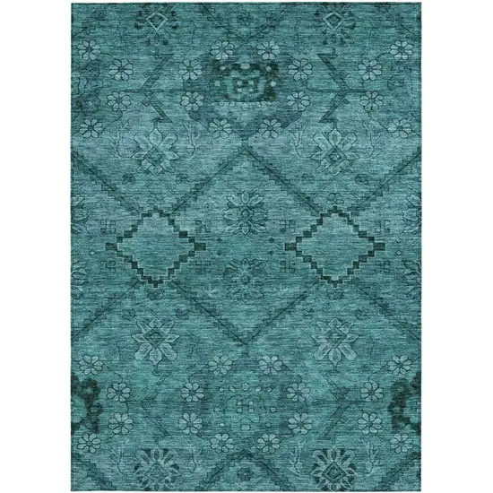 Teal Blue And Aqua Floral Washable Indoor Outdoor Area Rug Photo 7