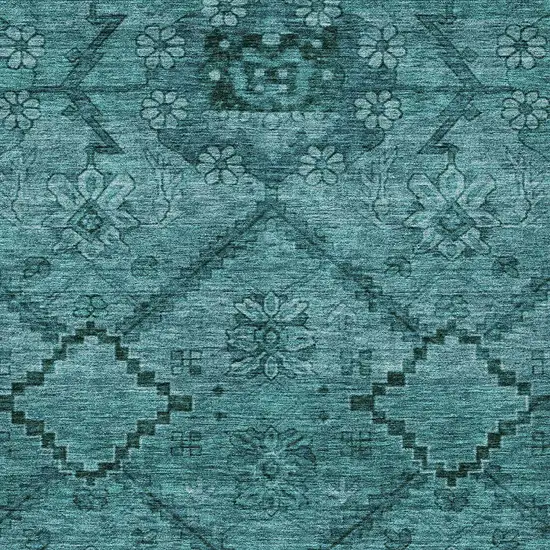 Teal Blue And Aqua Floral Washable Indoor Outdoor Area Rug Photo 6