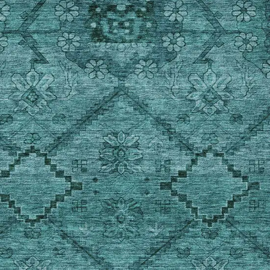 Teal Blue And Aqua Floral Washable Indoor Outdoor Area Rug Photo 6