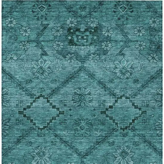 Teal Blue And Aqua Floral Washable Indoor Outdoor Area Rug Photo 7