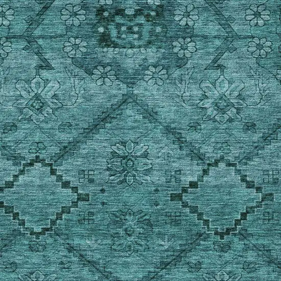 Teal Blue And Aqua Floral Washable Indoor Outdoor Area Rug Photo 6