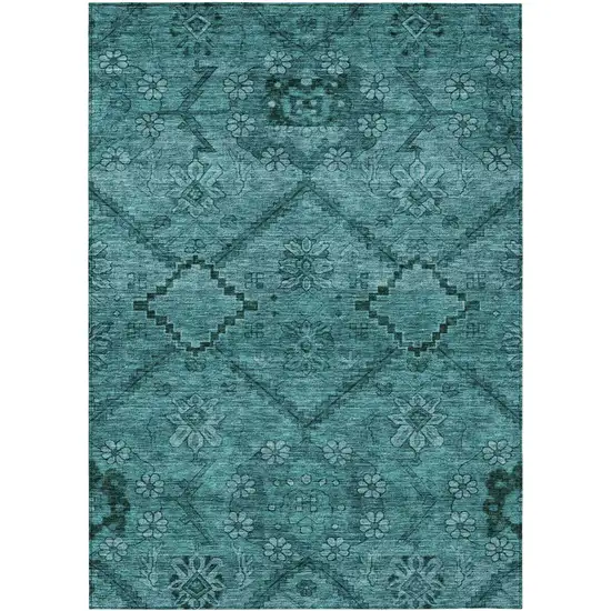 Teal Blue And Aqua Floral Washable Indoor Outdoor Area Rug Photo 2