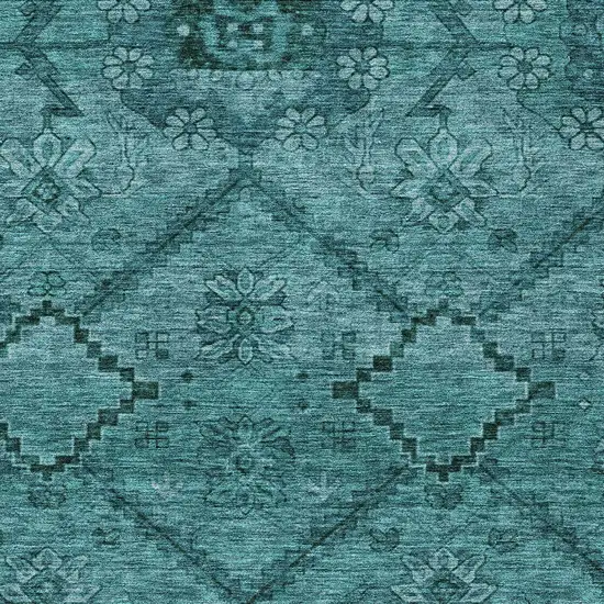 Teal Blue And Aqua Floral Washable Indoor Outdoor Area Rug Photo 6