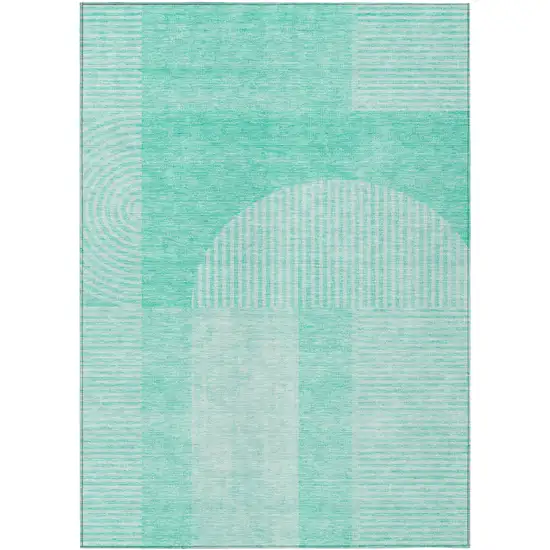 Teal Blue And Aqua Geometric Washable Indoor Outdoor Area Rug Photo 1