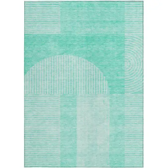 Teal Blue And Aqua Geometric Washable Indoor Outdoor Area Rug Photo 5