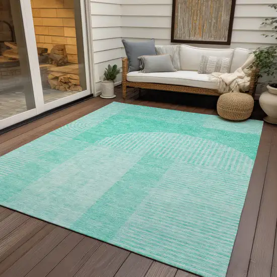 Teal Blue And Aqua Geometric Washable Indoor Outdoor Area Rug Photo 6