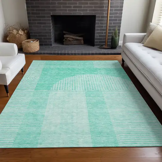 Teal Blue And Aqua Geometric Washable Indoor Outdoor Area Rug Photo 7