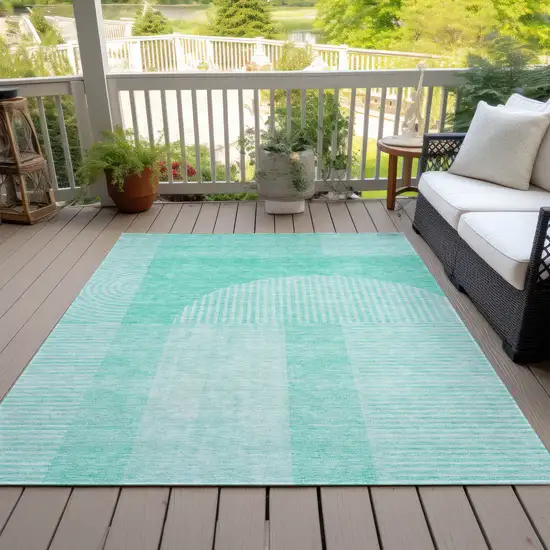 Teal Blue And Aqua Geometric Washable Indoor Outdoor Area Rug Photo 9