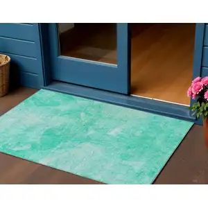 Photo of Teal Blue And Aqua Nautical Washable Indoor Outdoor Area Rug