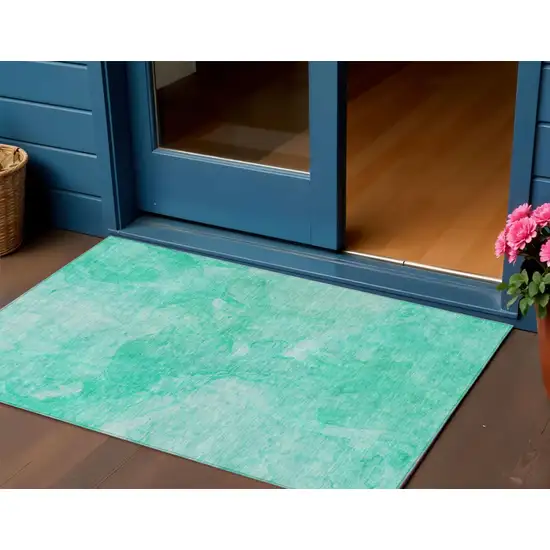 Teal Blue And Aqua Nautical Washable Indoor Outdoor Area Rug Photo 1