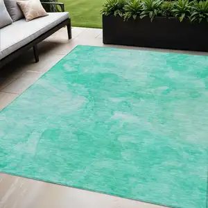 Photo of Teal Blue And Aqua Nautical Washable Indoor Outdoor Area Rug