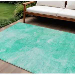 Photo of Teal Blue And Aqua Nautical Washable Indoor Outdoor Area Rug