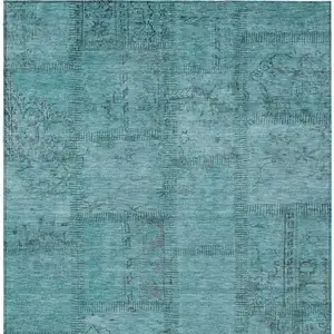 Photo of Teal Blue And Aqua Patchwork Washable Indoor Outdoor Area Rug