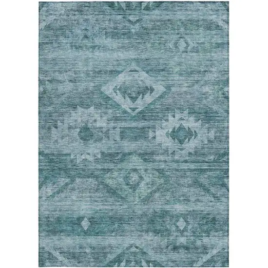 Teal Blue And Aqua Southwestern Washable Indoor Outdoor Area Rug Photo 7