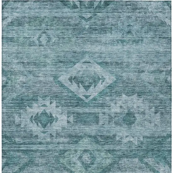 Teal Blue And Aqua Southwestern Washable Indoor Outdoor Area Rug Photo 6