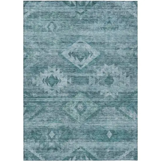 Teal Blue And Aqua Southwestern Washable Indoor Outdoor Area Rug Photo 2