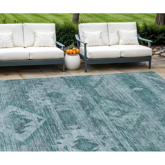 Teal Blue And Aqua Southwestern Washable Indoor Outdoor Area Rug Photo 1