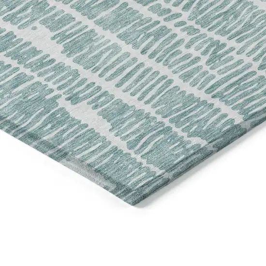 Teal Blue And Ivory Abstract Washable Indoor Outdoor Area Rug Photo 4