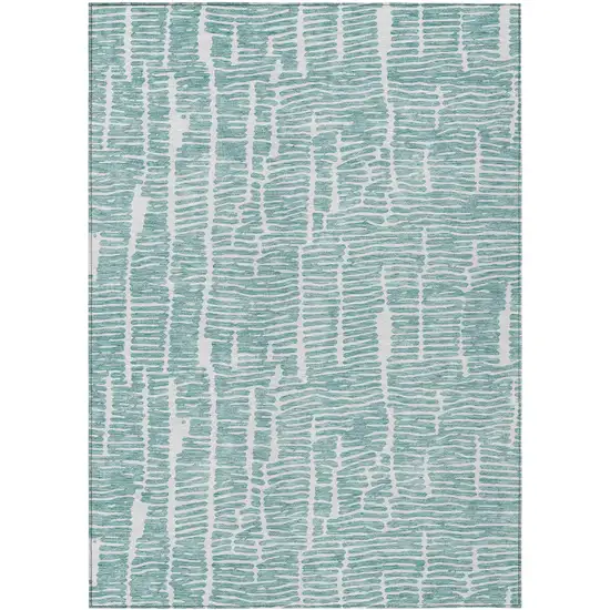 Teal Blue And Ivory Abstract Washable Indoor Outdoor Area Rug Photo 2