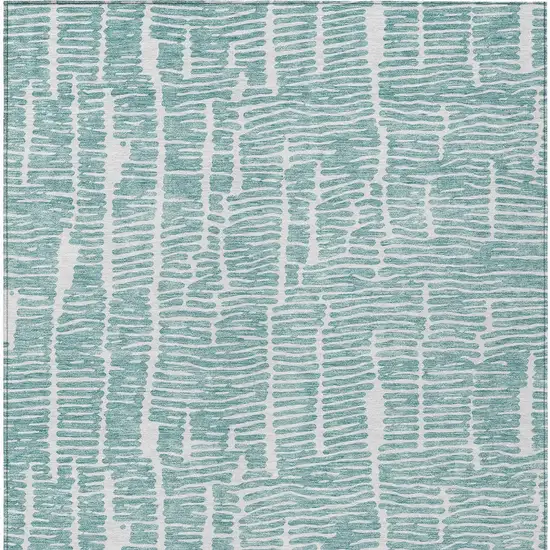 Teal Blue And Ivory Abstract Washable Indoor Outdoor Area Rug Photo 5