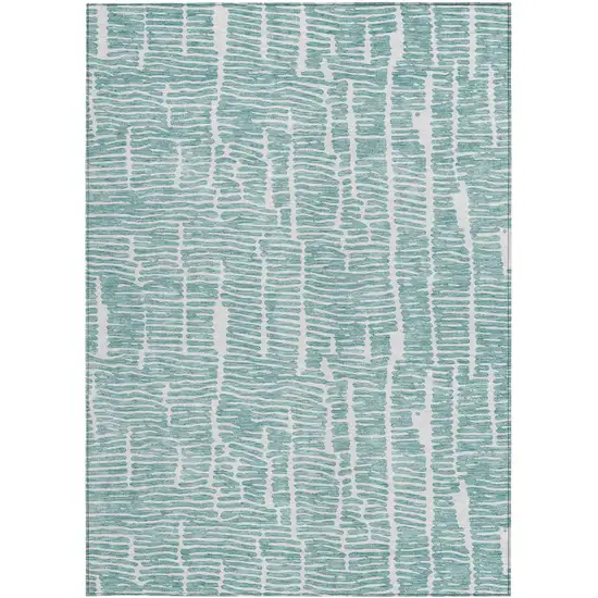 Teal Blue And Ivory Abstract Washable Indoor Outdoor Area Rug Photo 6